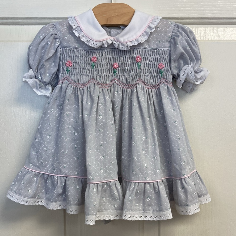 Vintage Baby Dress EUC 24 Months Cotton Blend Easy Care Peter Pan Collar Eyelet